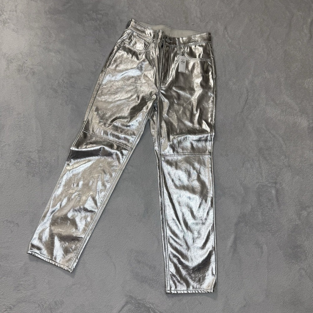 NWT Gap Cheeky Straight High Rise Pants 28 6R Metallic Silver Faux Leather